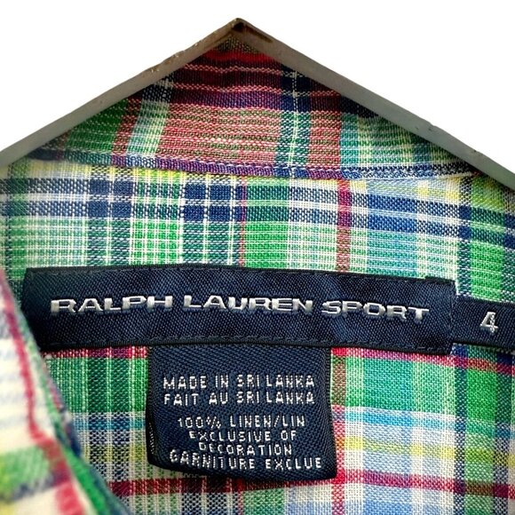 RALPH LAUREN Sport Linen Shirt Size 4 Womens Pink Green Plaid Long Sleeve Button - Picture 4 of 10